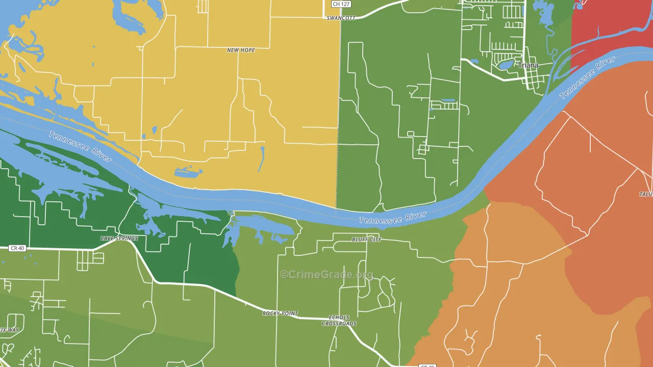 Echols Crossroads, AL Map of Burglary Rates
