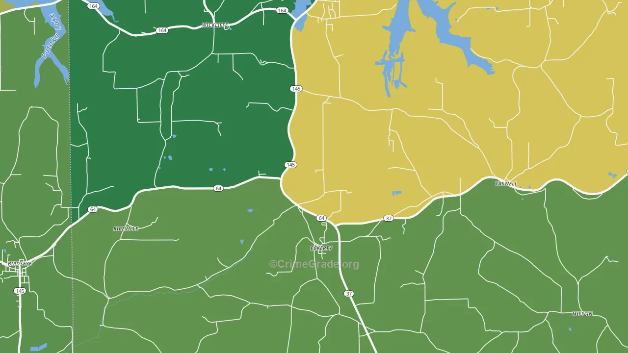 Eckerty, IN Map of Burglary Rates