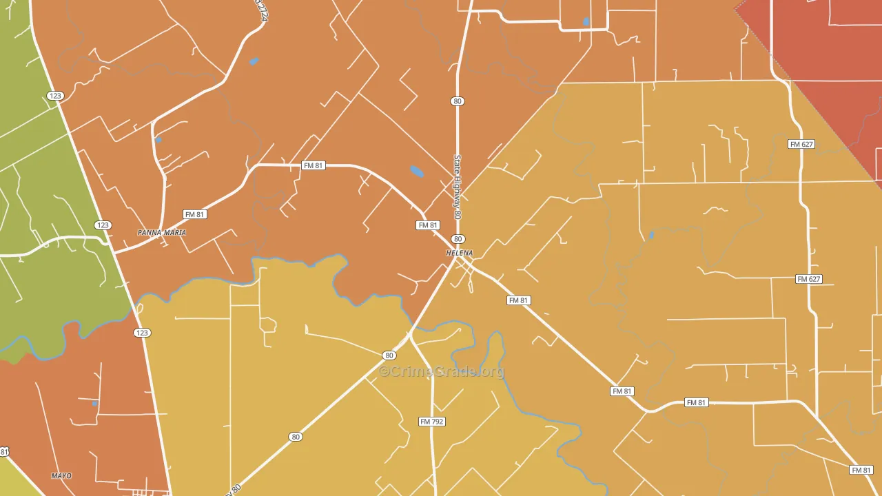Ecleto, TX Map of Burglary Rates