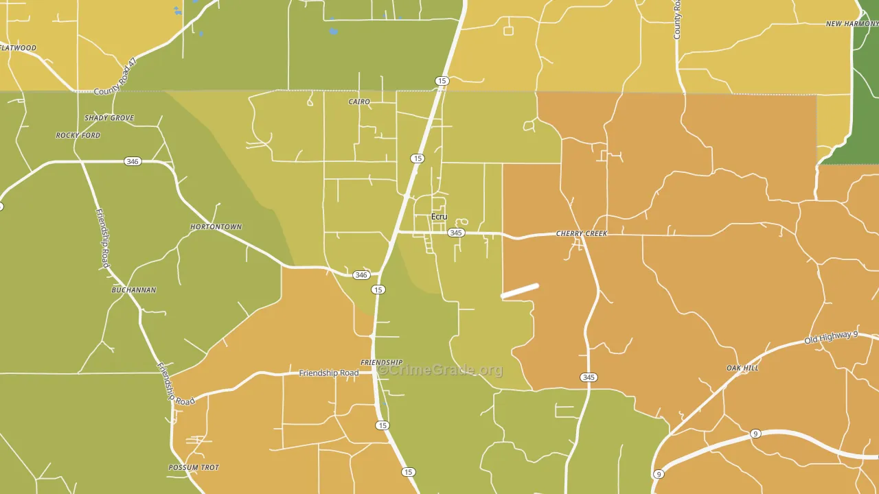 Ecru, MS Map of Burglary Rates