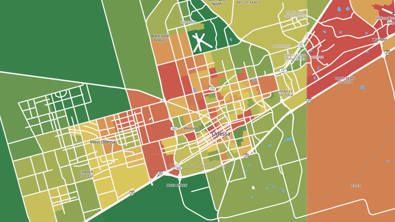 Ector County, TX Map of Burglary Rates