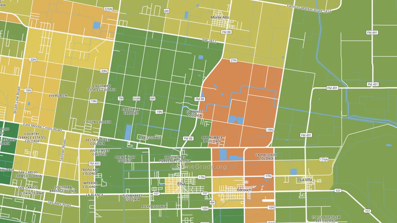 Edcouch, TX Map of Burglary Rates