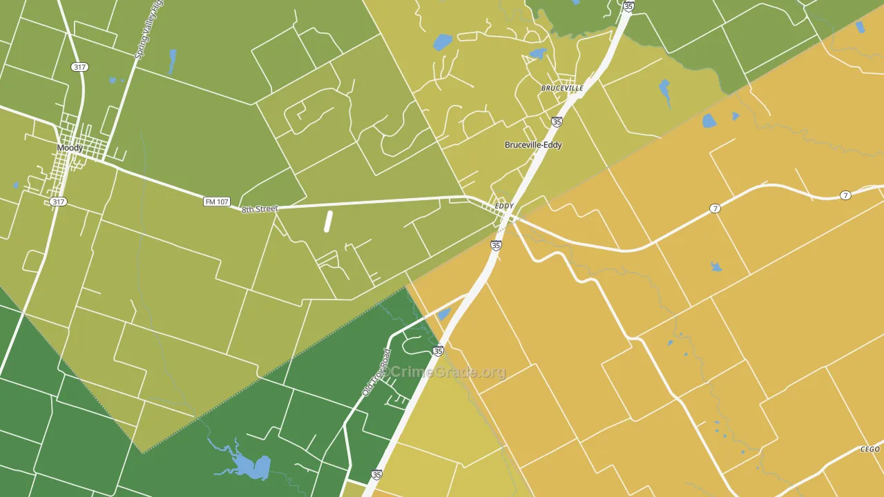 Eddy, TX Map of Burglary Rates