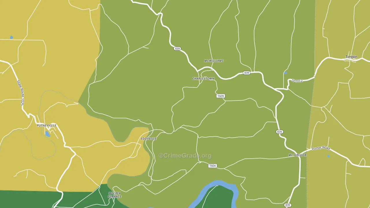 Eddyville, PA Map of Burglary Rates