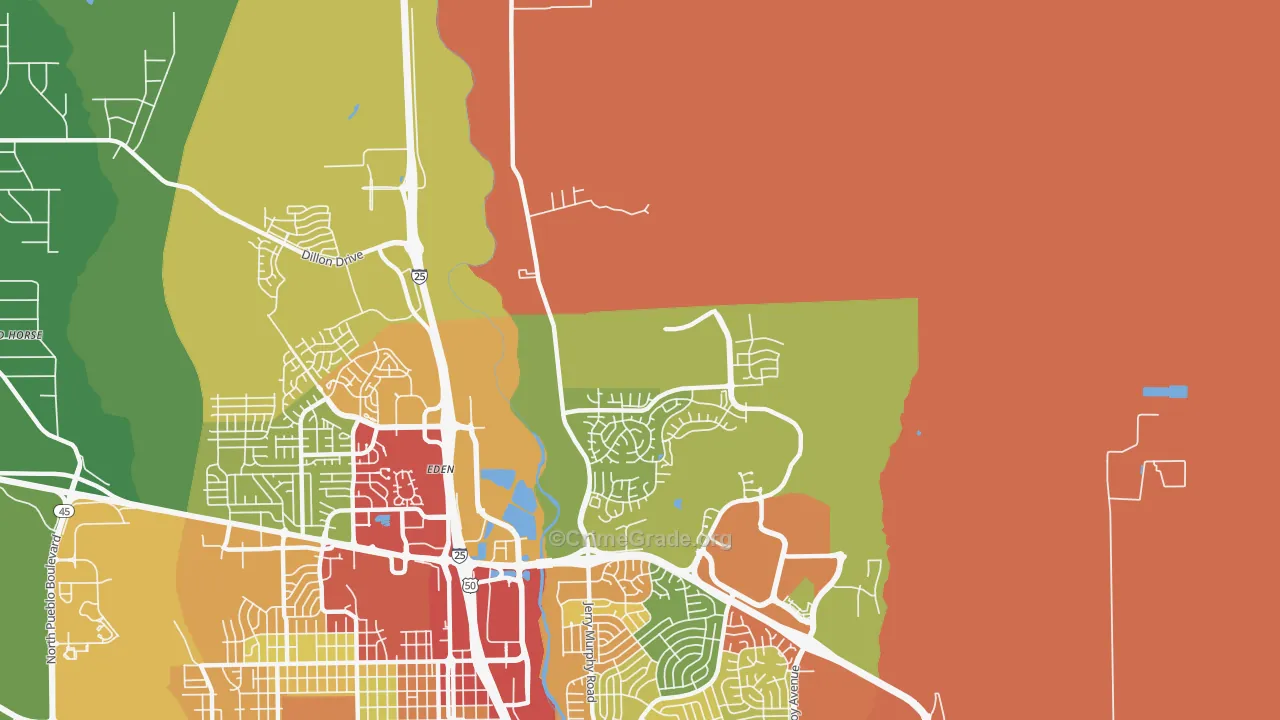 Eden, CO Map of Burglary Rates