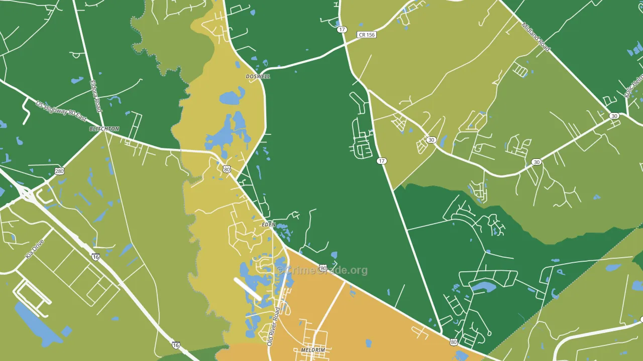 Eden, GA Map of Burglary Rates