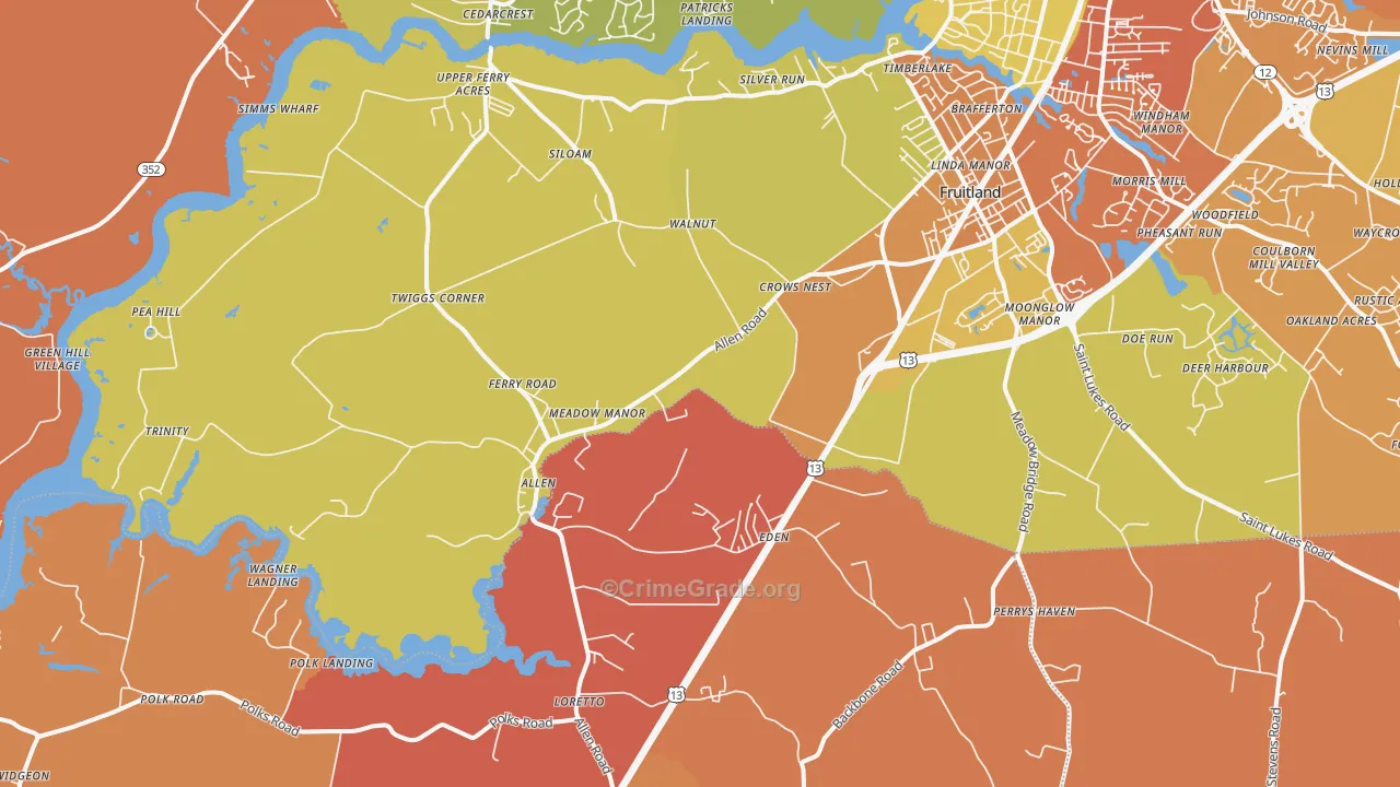 Eden, MD Map of Burglary Rates