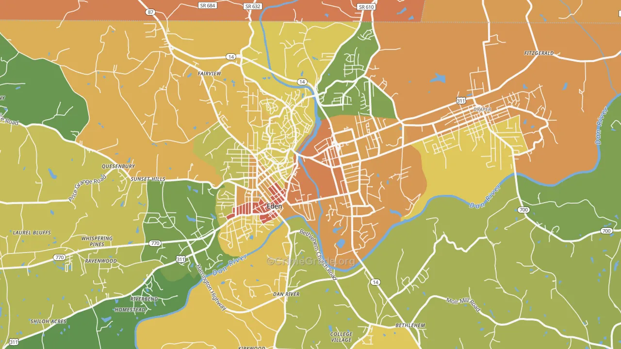 Eden, NC Map of Burglary Rates