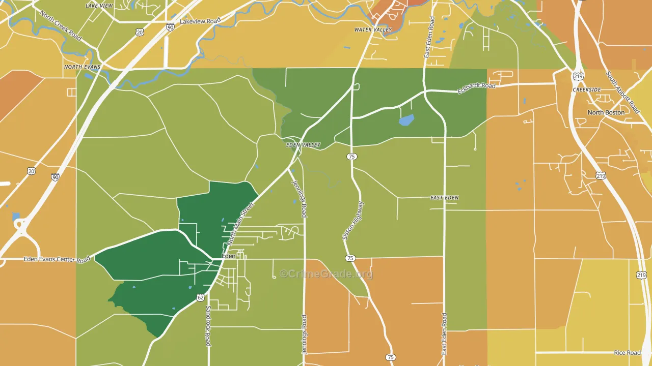 Eden, NY Map of Burglary Rates