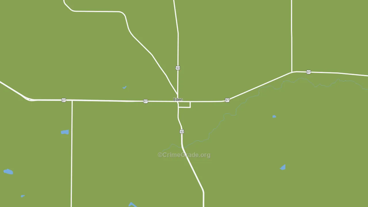 Eden, TX Map of Burglary Rates