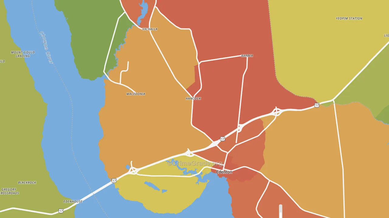 Edenton, NC Map of Burglary Rates