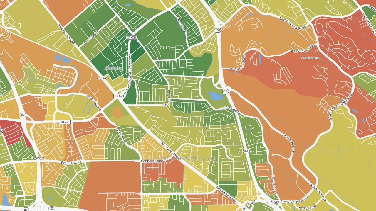 Edenvale-Seven Trees, San Jose, CA Map of Burglary Rates