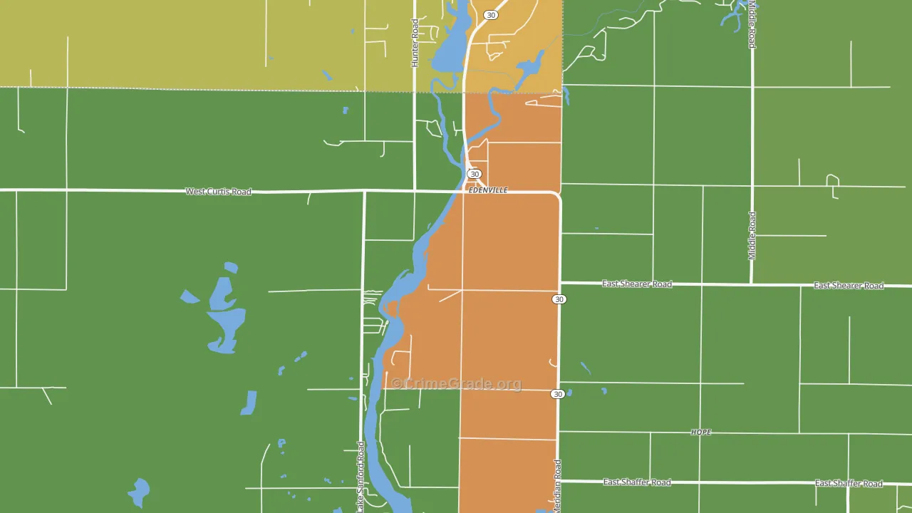 Edenville, MI Map of Burglary Rates