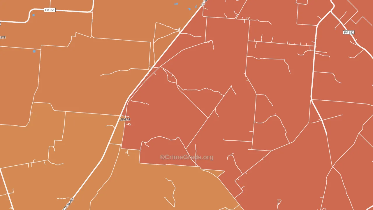Edgar, TX Map of Burglary Rates