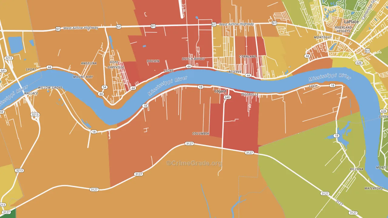 Edgard, LA Map of Burglary Rates