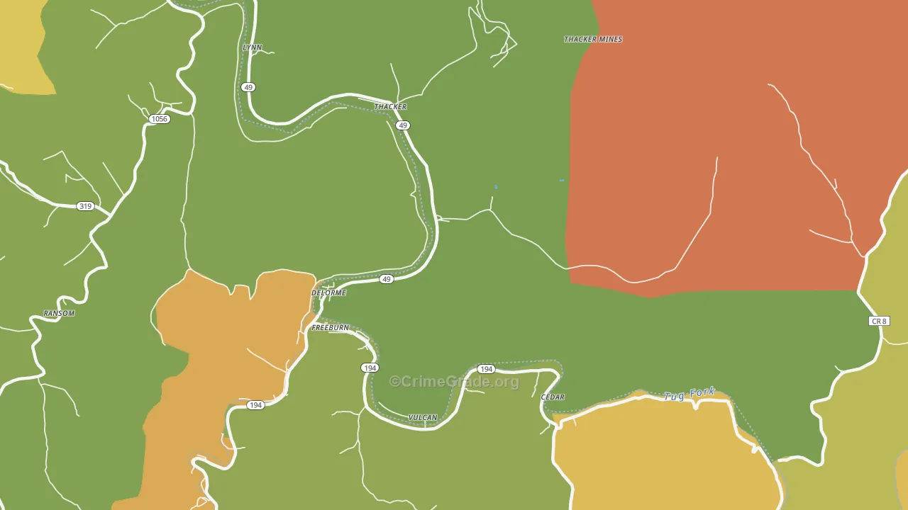 Edgarton, WV Map of Burglary Rates
