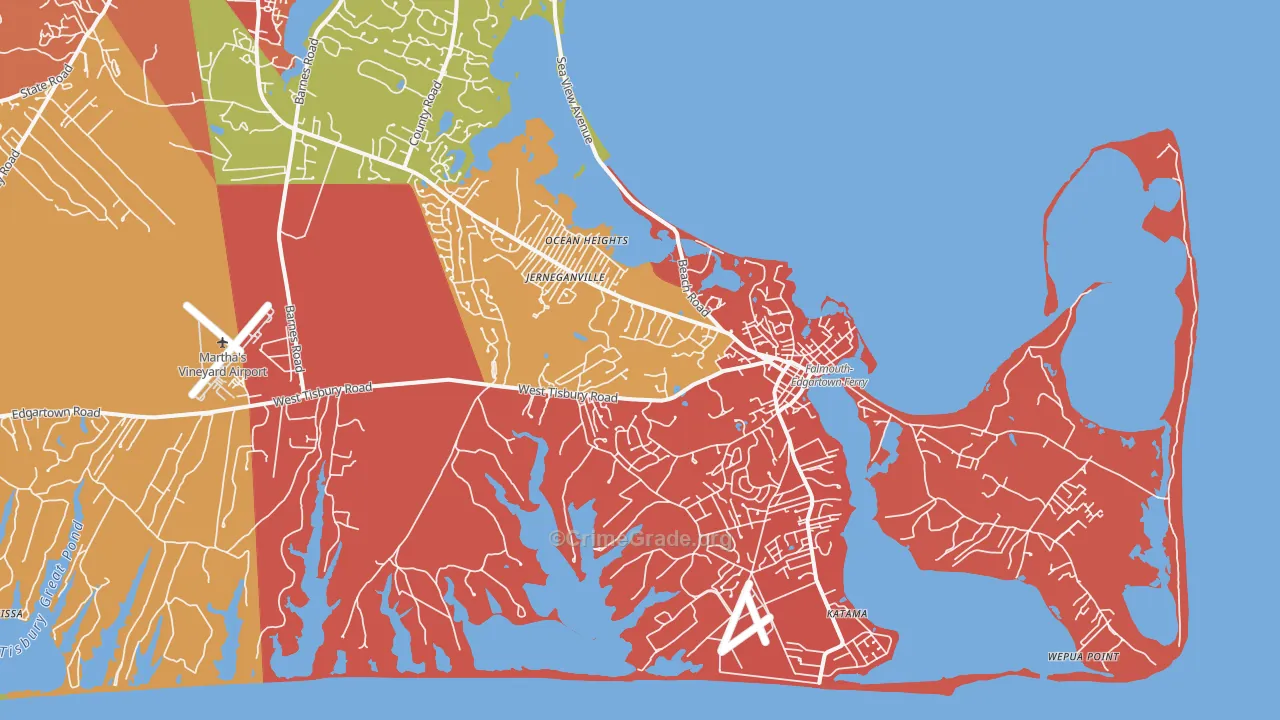 Edgartown, MA Map of Burglary Rates