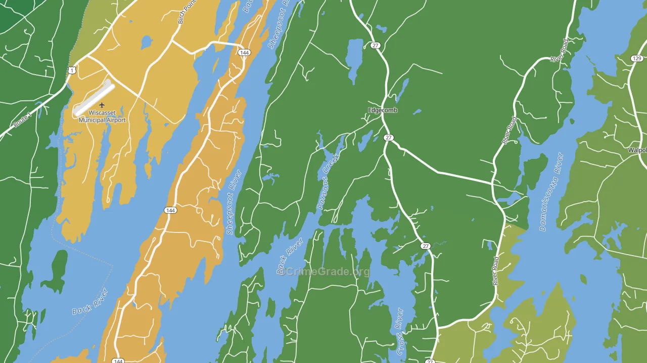 Edgecomb, ME Map of Burglary Rates