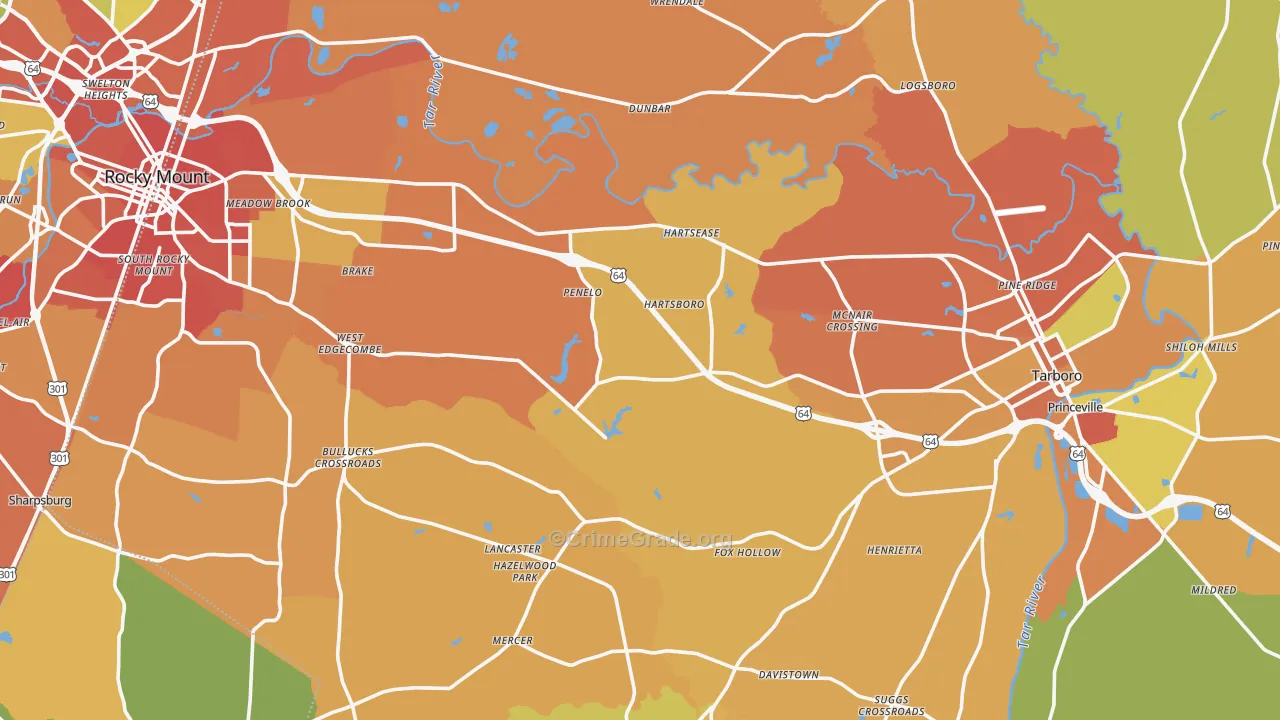 Edgecombe County, NC Map of Burglary Rates
