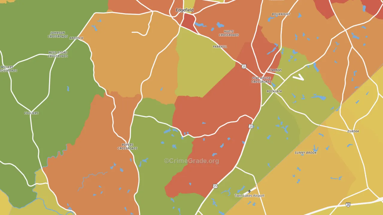Edgefield County, SC Map of Burglary Rates