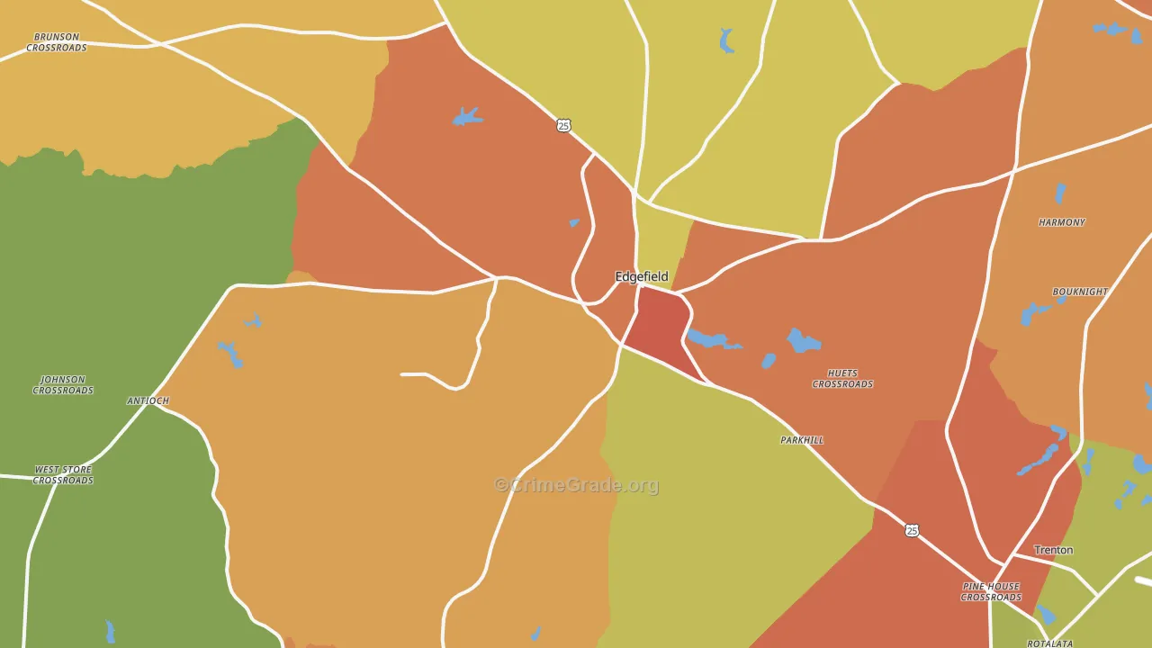 Edgefield, SC Map of Burglary Rates