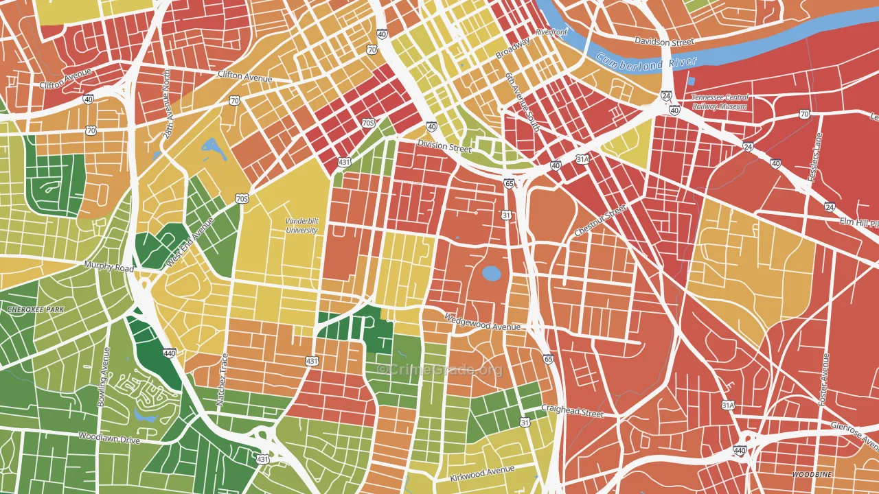 Edgehill, Nashville, TN Map of Burglary Rates
