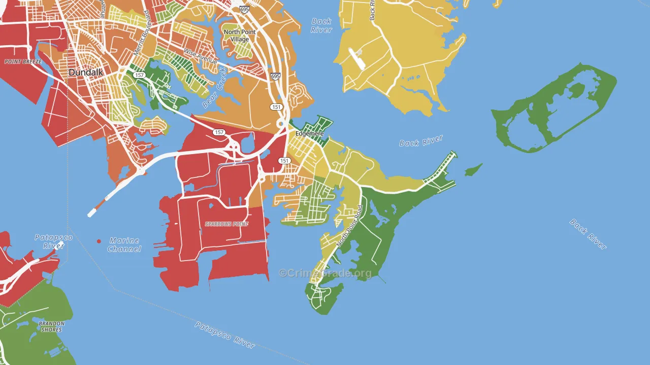 Edgemere, MD Map of Burglary Rates