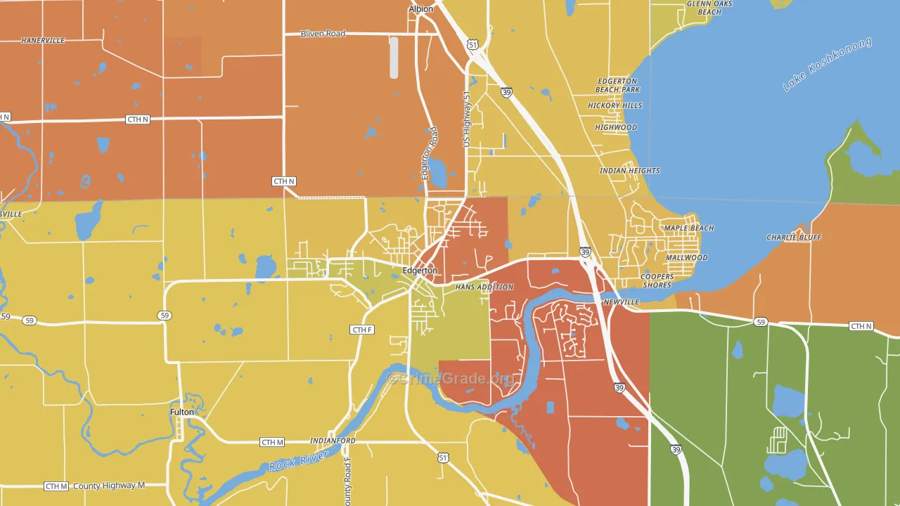 Edgerton, WI Map of Burglary Rates
