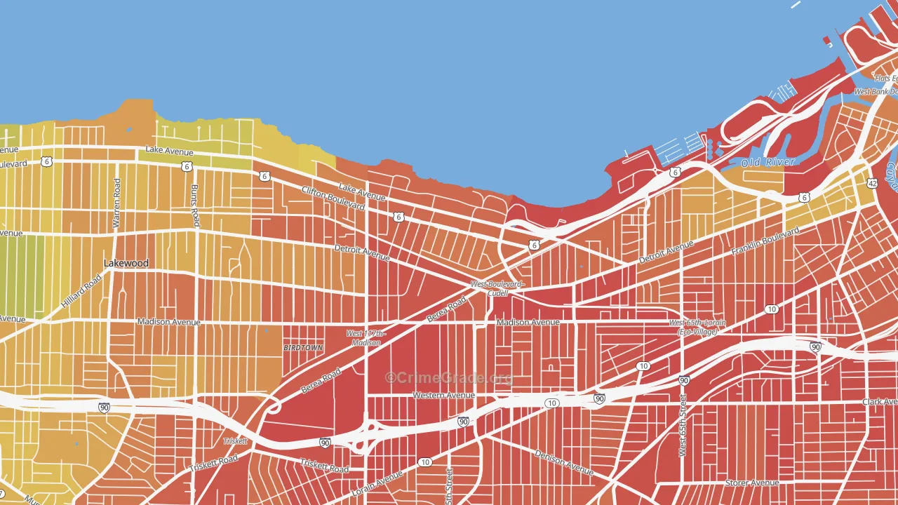 Edgewater, Cleveland, OH Map of Burglary Rates