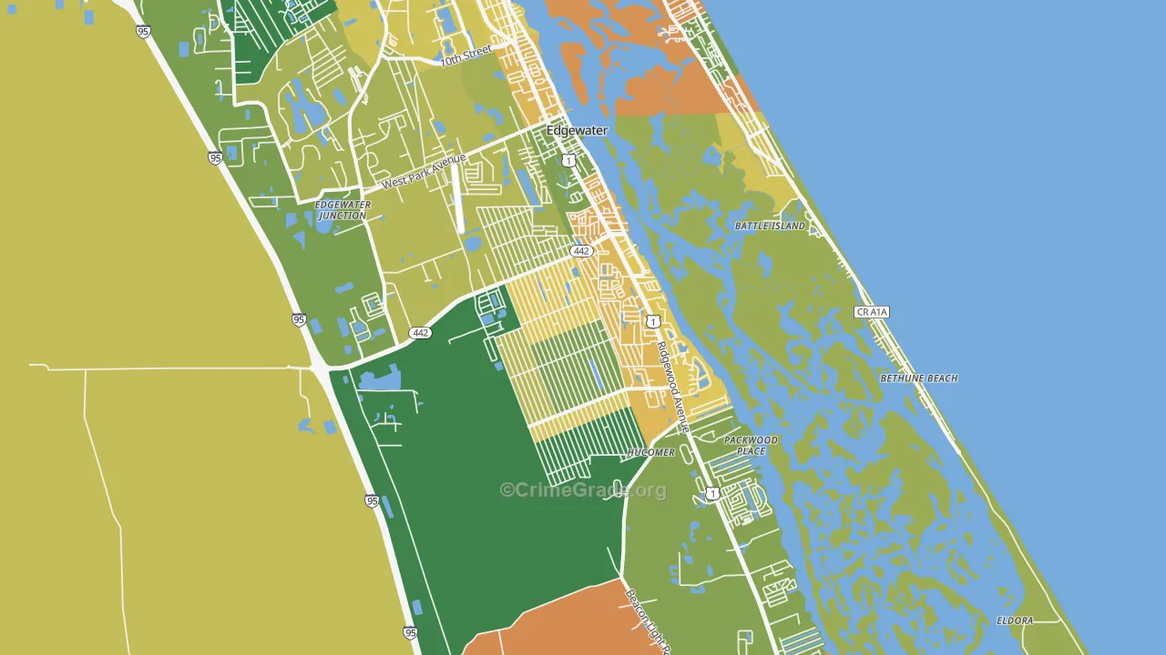 Edgewater, FL Map of Burglary Rates