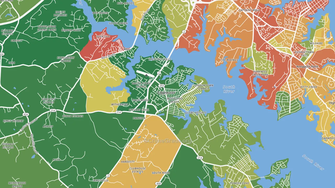 Edgewater, MD Map of Burglary Rates