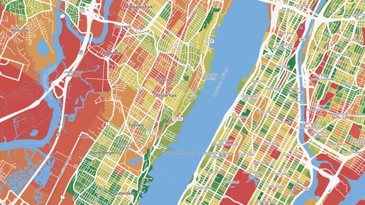 Edgewater, NJ Map of Burglary Rates