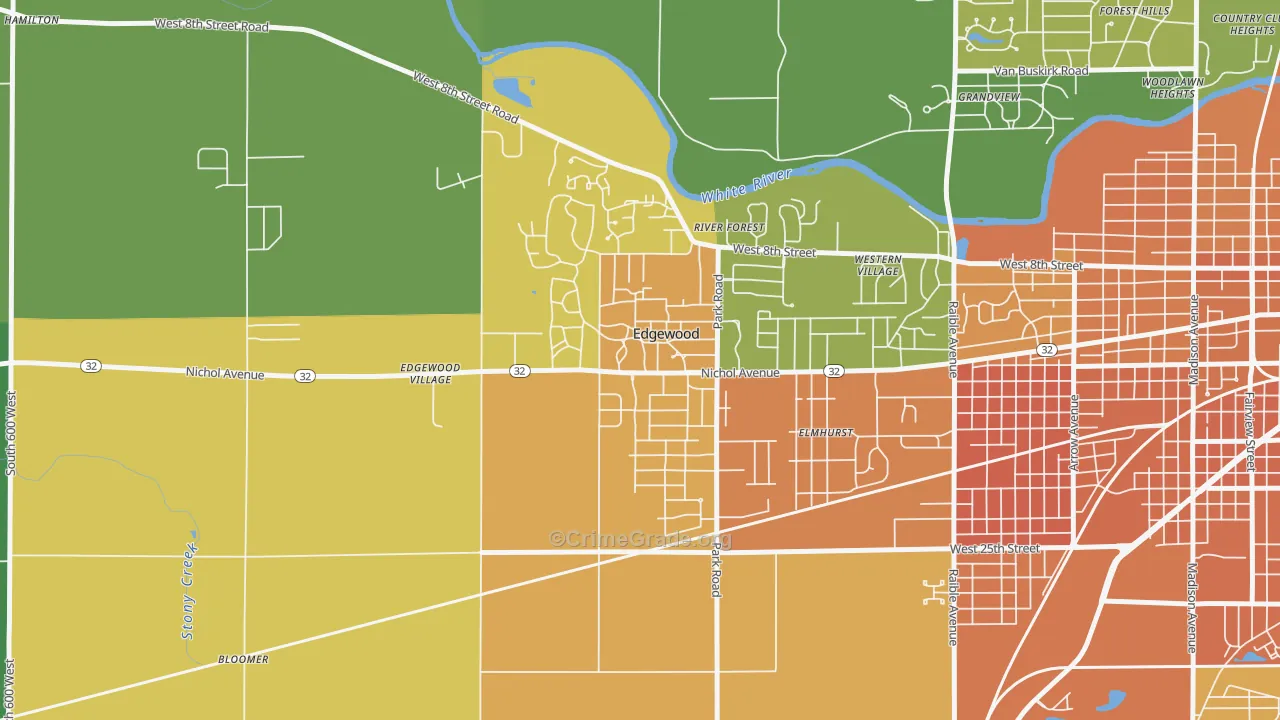 Edgewood, IN Map of Burglary Rates