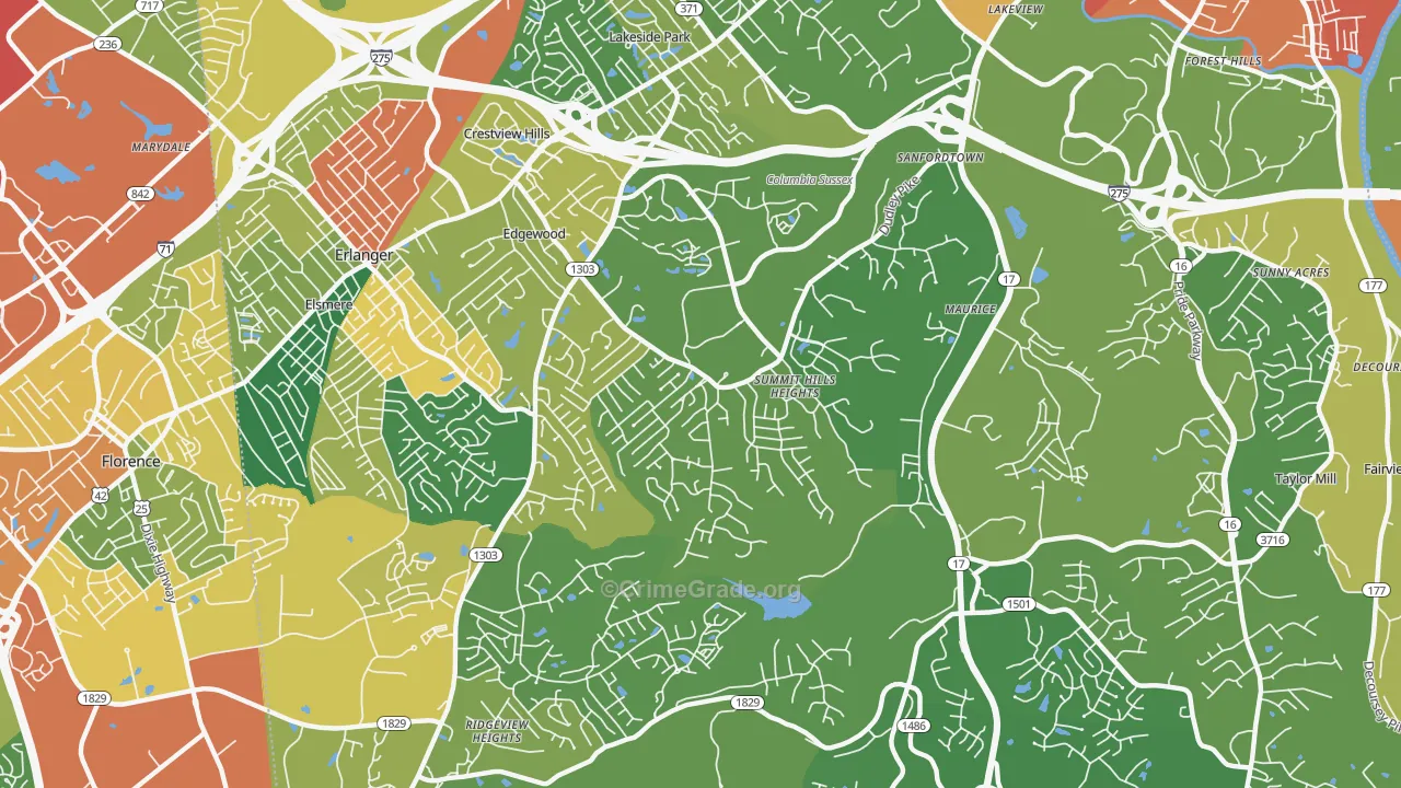 Edgewood, KY Map of Burglary Rates