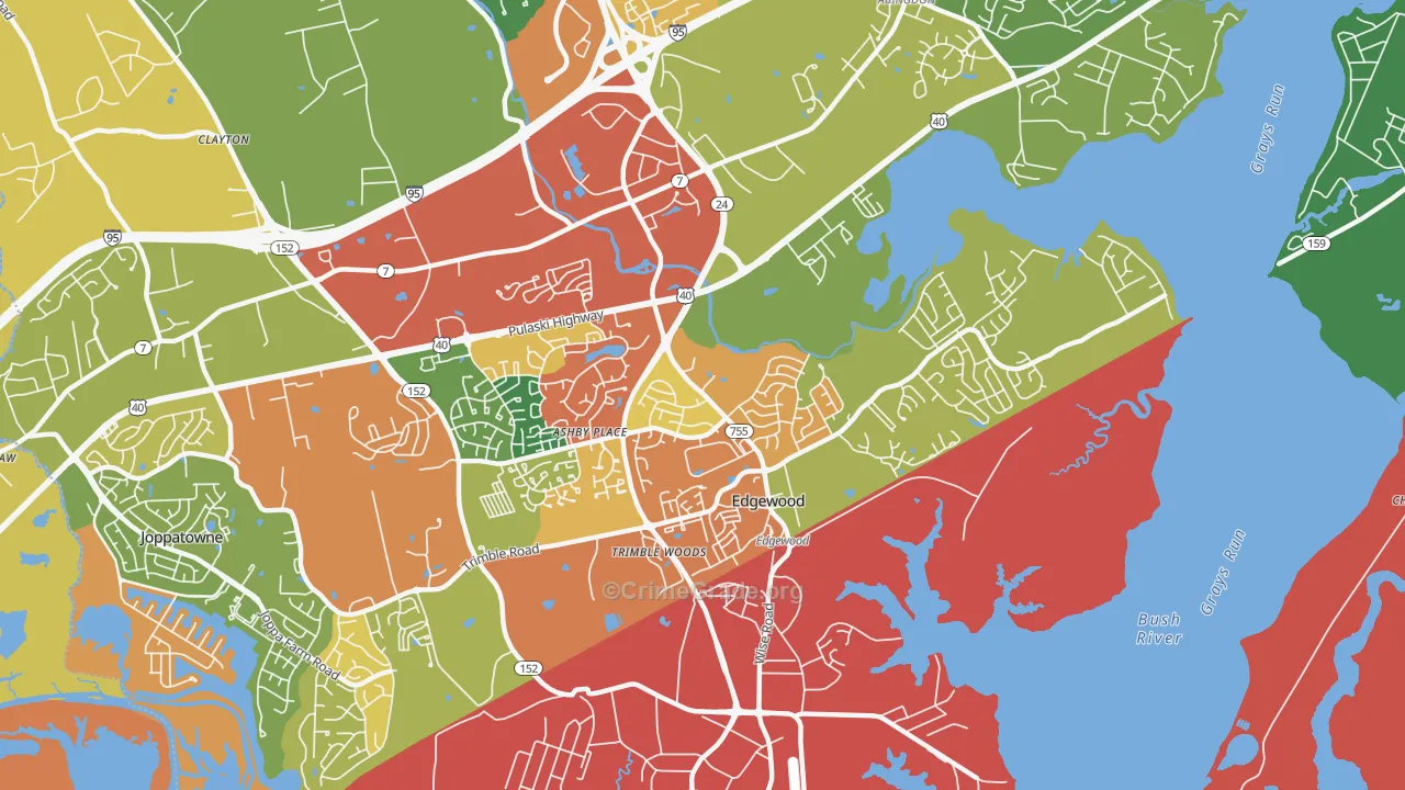 Edgewood, MD Map of Burglary Rates