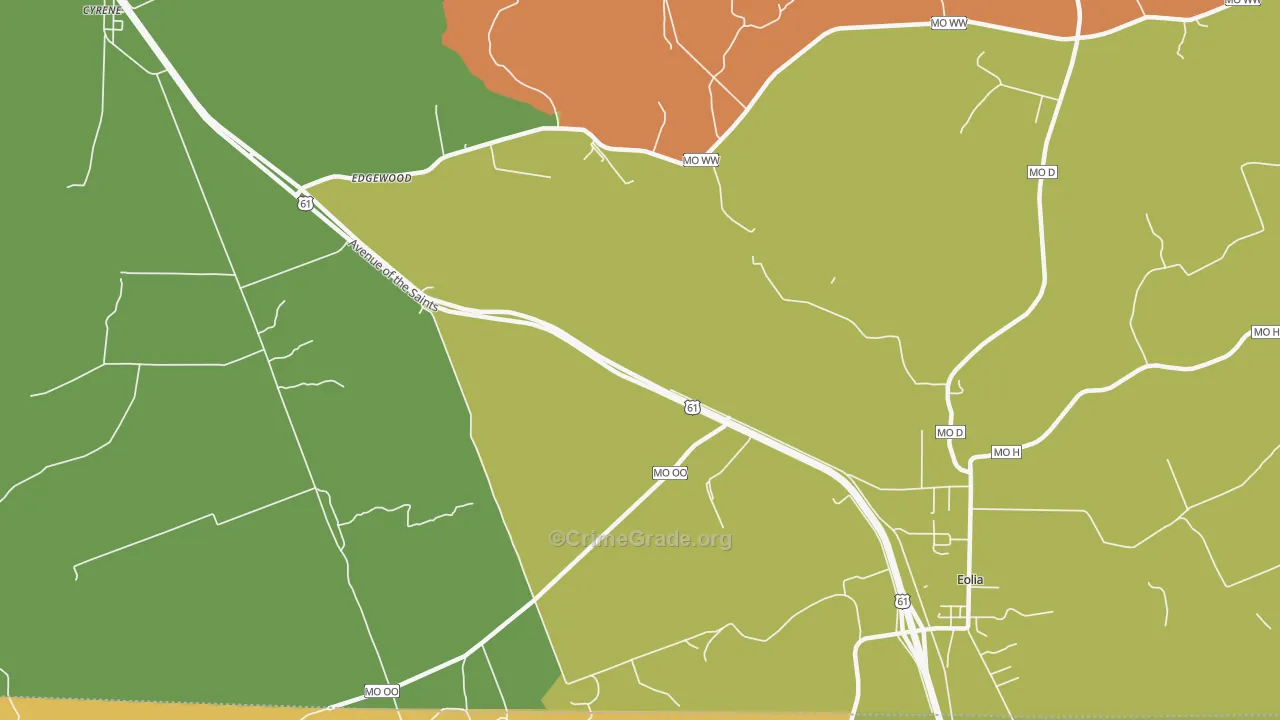Edgewood, MO Map of Burglary Rates
