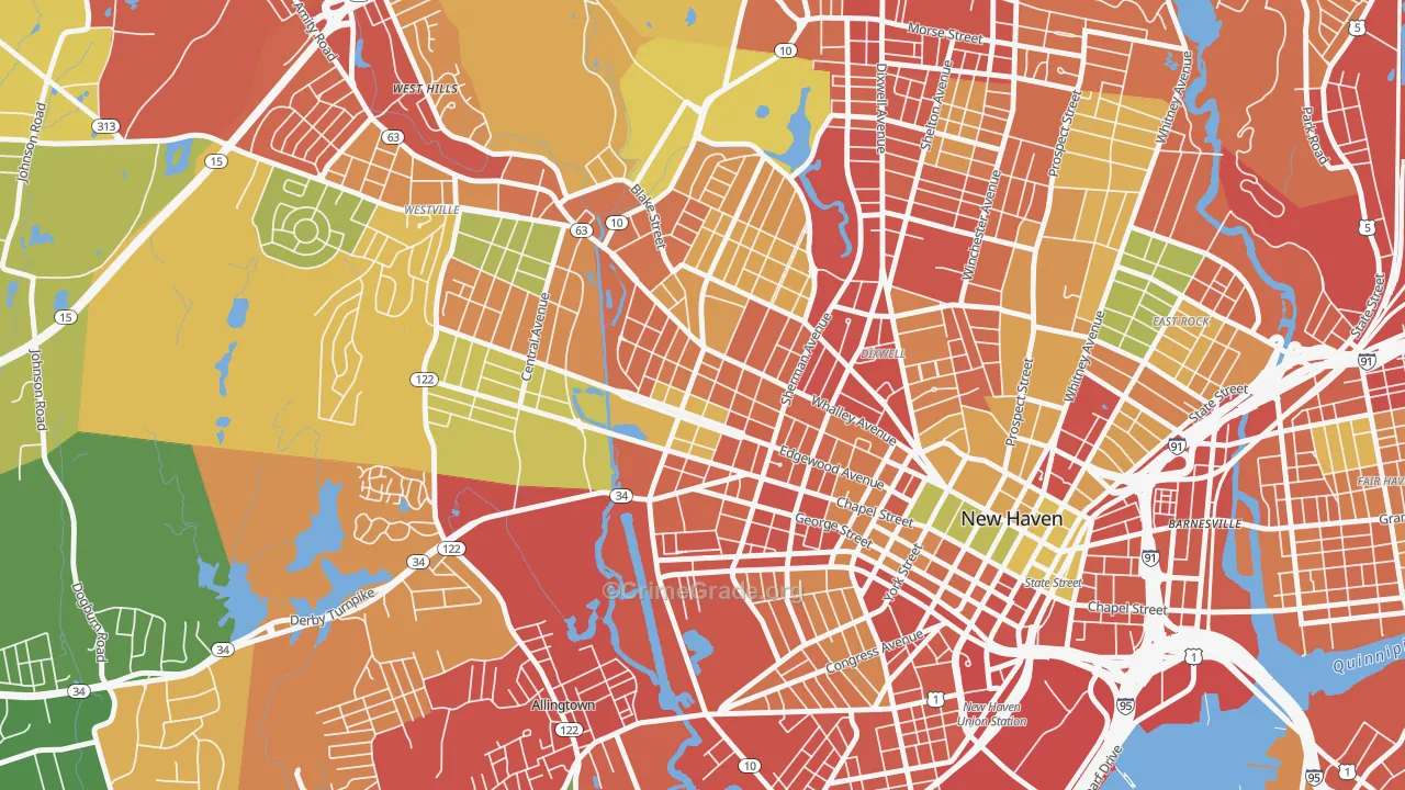 Edgewood, New Haven, CT Map of Burglary Rates