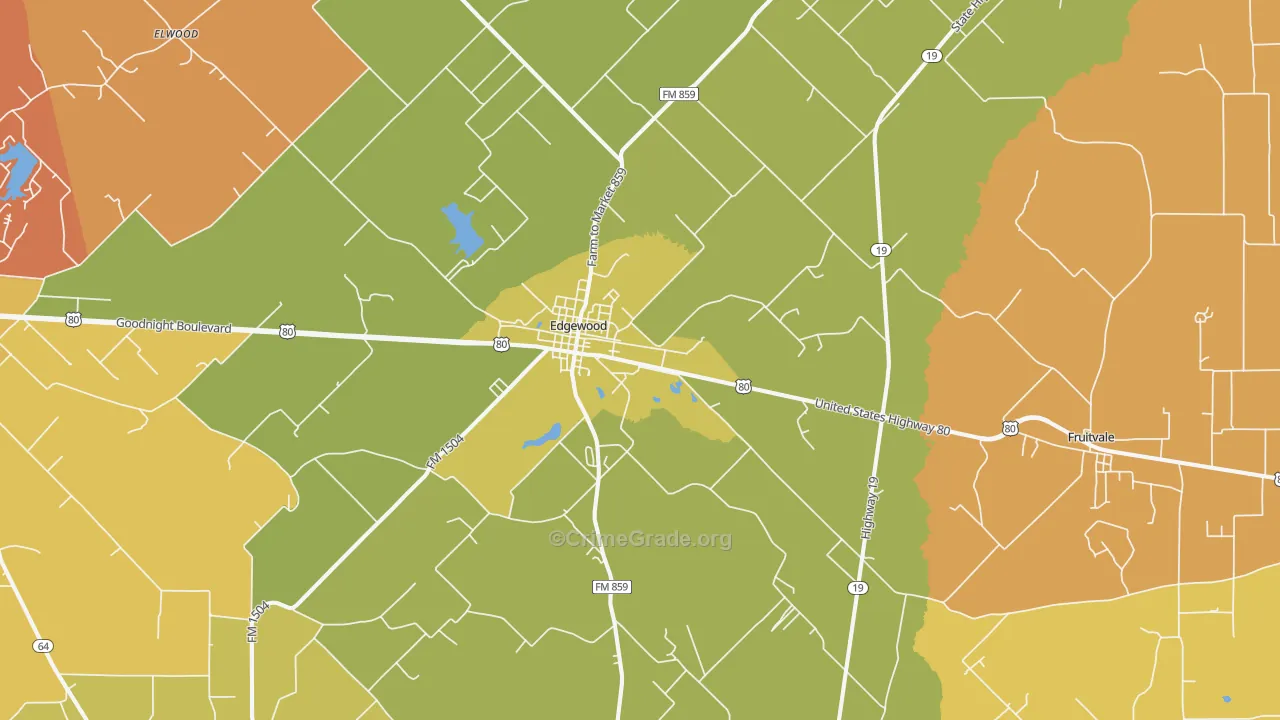 Edgewood, TX Map of Burglary Rates