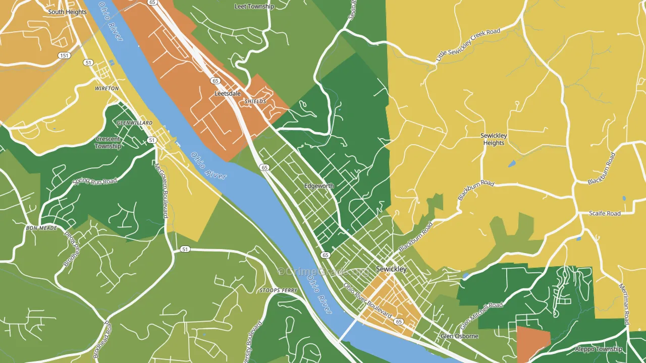 Edgeworth, PA Map of Burglary Rates