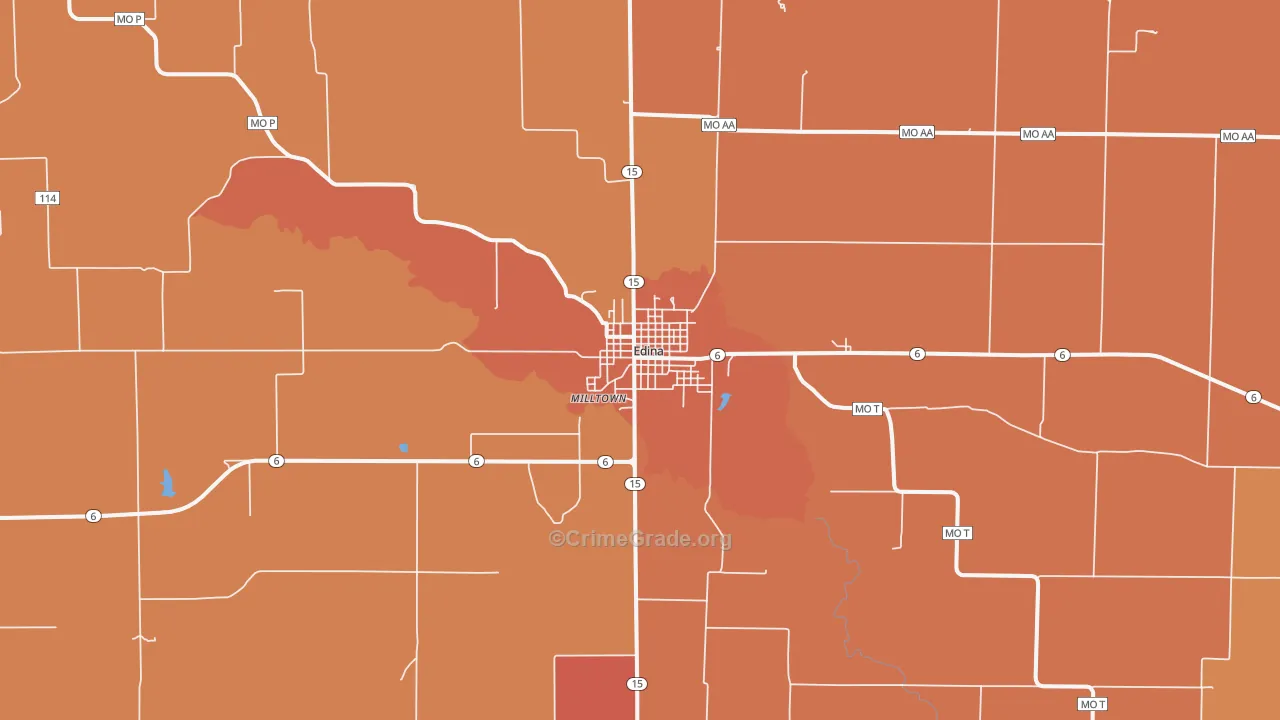 Edina, MO Map of Burglary Rates