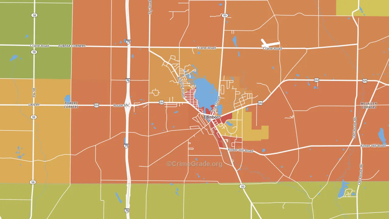 Edinboro, PA Map of Burglary Rates