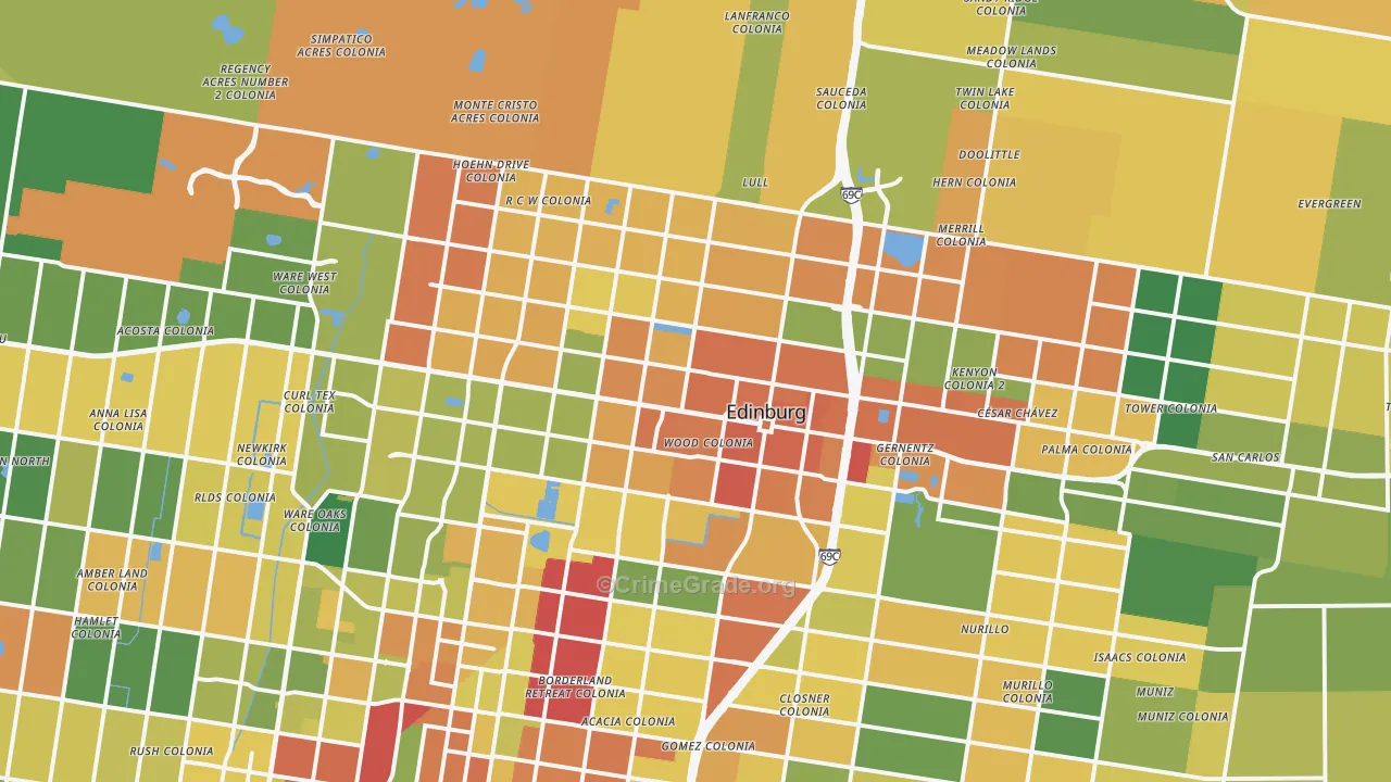 Edinburg, TX Map of Burglary Rates