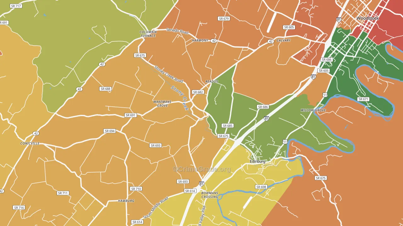 Edinburg, VA Map of Burglary Rates