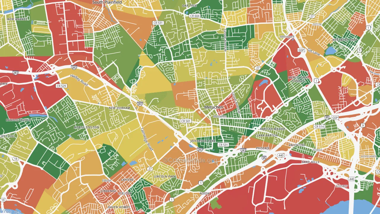Edison, NJ Map of Burglary Rates