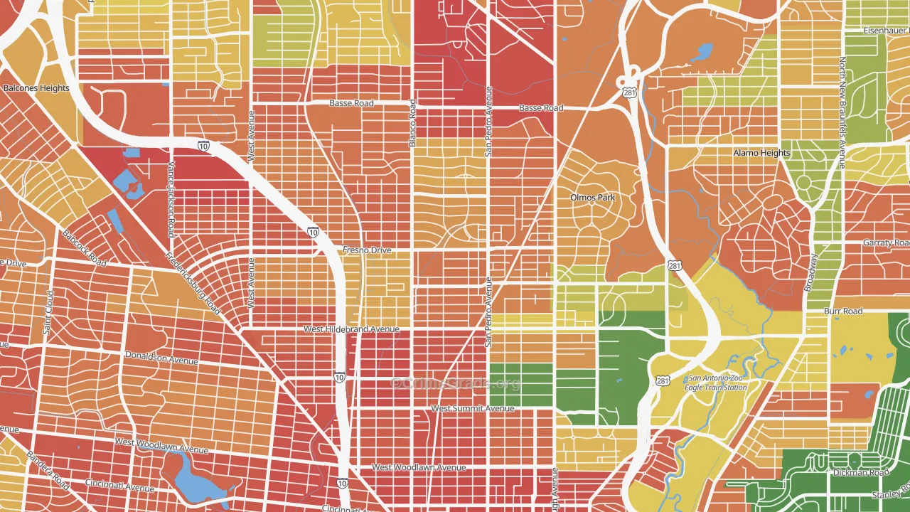 Edison, San Antonio, TX Map of Burglary Rates