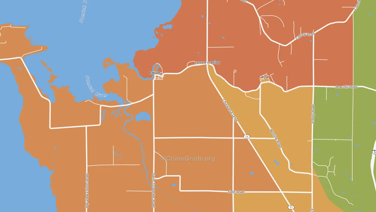 Edison, WA Map of Burglary Rates