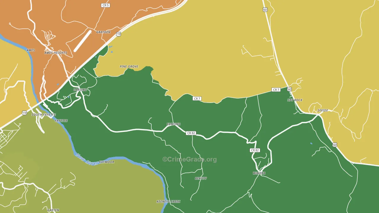 Edmond, WV Map of Burglary Rates