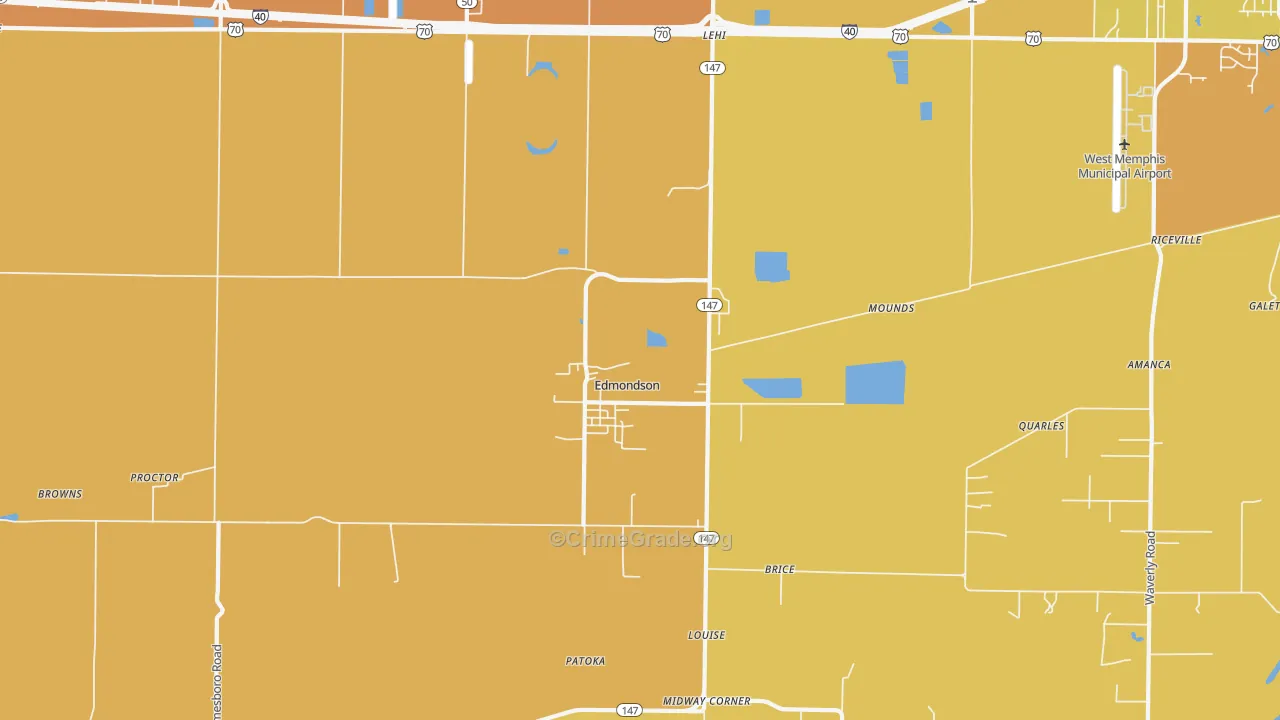 Edmondson, AR Map of Burglary Rates