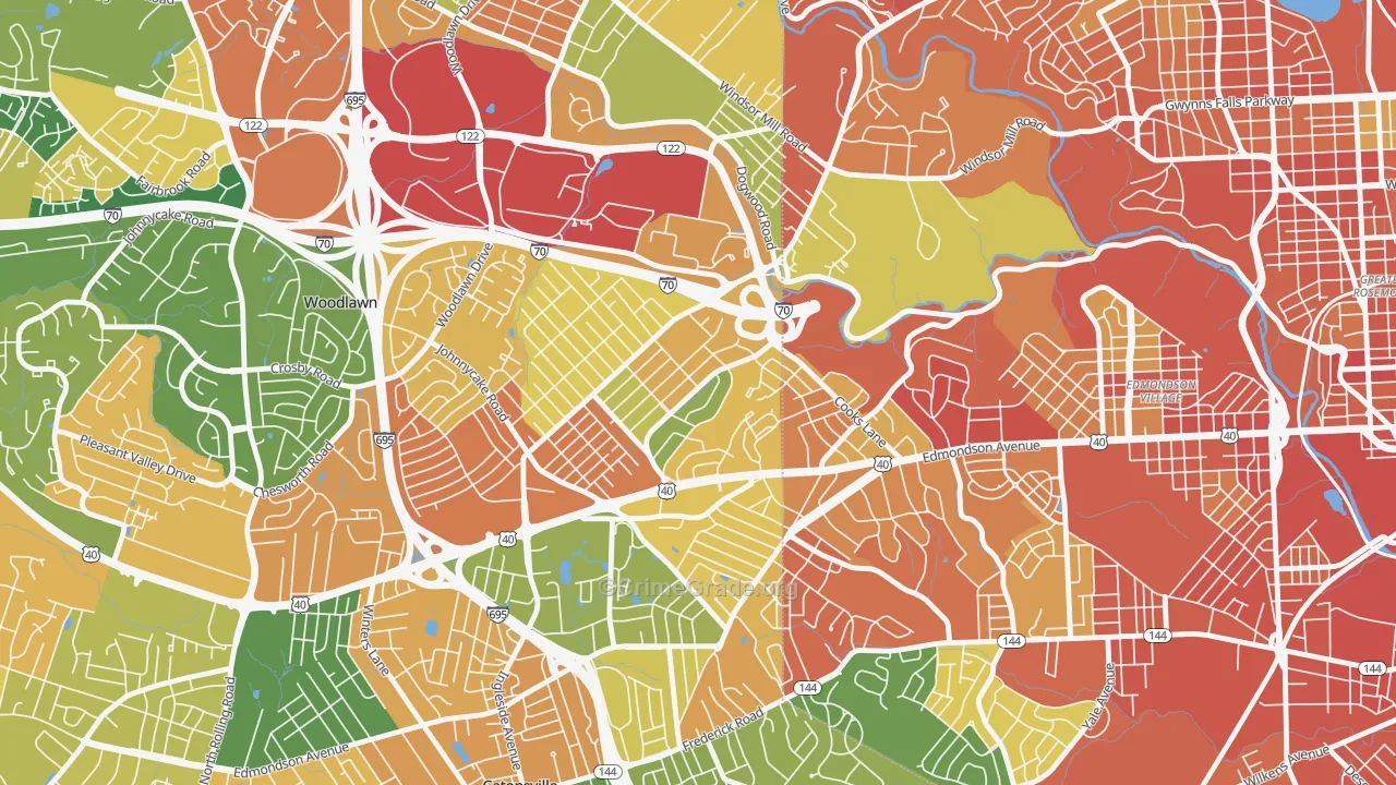 Edmondson Heights, Woodlawn, MD Map of Burglary Rates