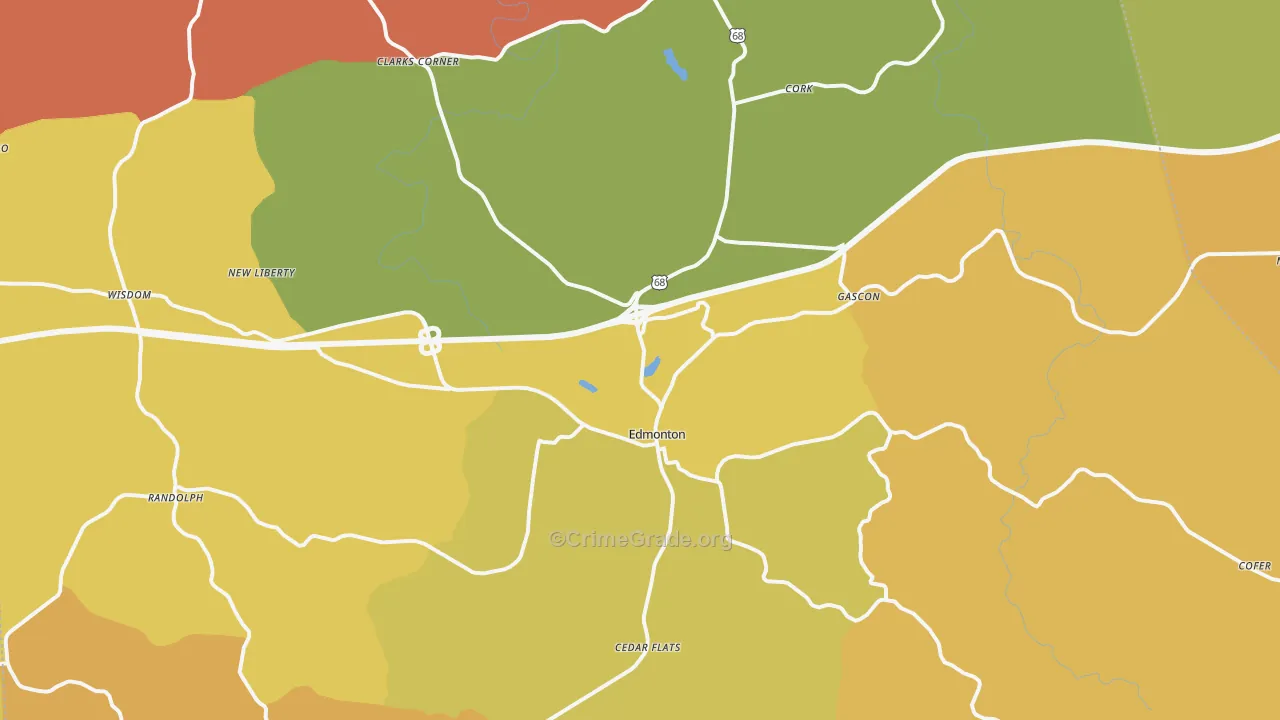 Edmonton, KY Map of Burglary Rates